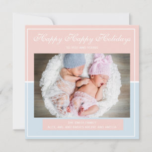 Baby Blau und Rosa Zwillings-Junge-Mädchen Foto We Feiertagskarte