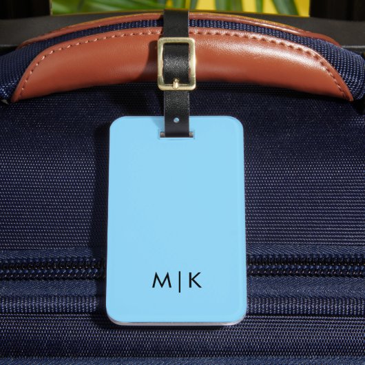 Baby Blau und Schwarz Moderner Monogramm-Gepäckanh Gepäckanhänger (Vorderseite Insitu 2)