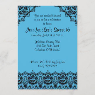 Baby-Blau und schwarze elegante Einladung Sweet16