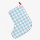 Baby-Blau-und Weiß-Gingham personalisiert Großer Weihnachtsstrumpf (Rückseite (Hängend))