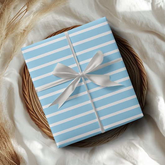 Baby Blau und Weiß Horizontal gestreift Geschenkpapier