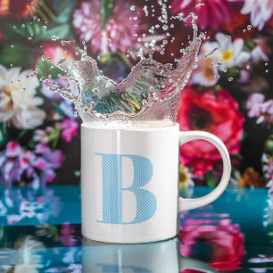 Baby Blau und Weiß mit Punkten Monogramm Kaffeetasse