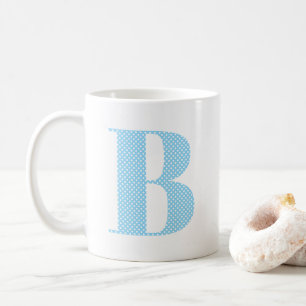 Baby Blau und Weiß mit Punkten Monogramm Kaffeetasse