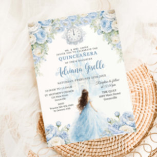 Baby Blau Weiße Florale Cinderella Quinceanera 15 Einladung