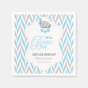 Baby-Blau, weiße graue Elefant-Babyparty 2 Serviette