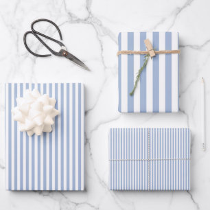 Baby Blau & Weiße Streifen Geschenkpapier Set