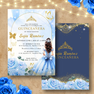 Baby-Blaues-Kleid Prinzessin Glitter Quinceañera Einladung