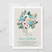 Baby Block Blume Arrangement Kinderdusche Einladung (Vorderseite)