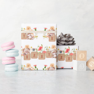 Baby-Blöcke, Bären und Wildblumen-Geschenkpapier Geschenkpapier