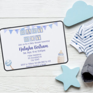 Baby-Blöcke, Blaue Wasserfarbe-Baby-Party Einladung
