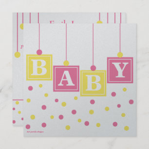 BABY blockiert rosa Gelbe Girl Paare Babydusche Einladung
