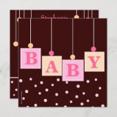 BABY blockiert rosa Mädchen-Babyparty Einladung (Vorne/Hinten)