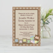 Baby Blocks Baby Dusche - Braun Einladung (Stehend Vorderseite)