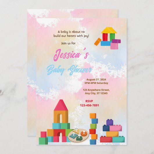Baby Blocks Baby Dusche Einladung (Vorne/Hinten)