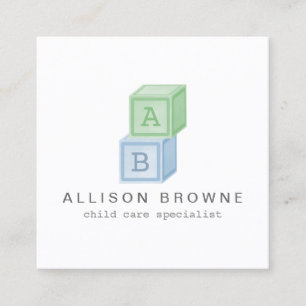 Baby Blocks Monogram Babysitter Grün/Blau Quadratische Visitenkarte