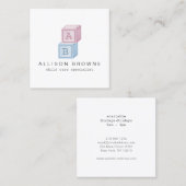 Baby Blocks Monogram Babysitter Pink/Blau Quadratische Visitenkarte (Vorne/Hinten)