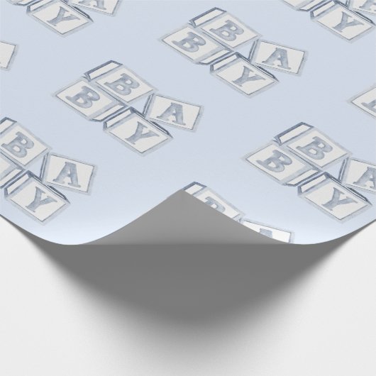 Baby Blocks Typografie Blue Watercolor Dusche Geschenkpapier (Ecke)