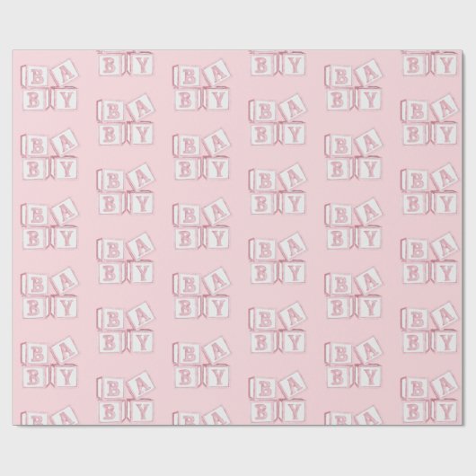 Baby Blocks Typografie Pink Aquarelldusche Geschenkpapier (Flach)