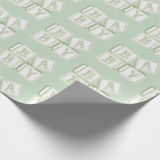 Baby blockt Typografie Grüne Aquarelldusche Geschenkpapier (Ecke)