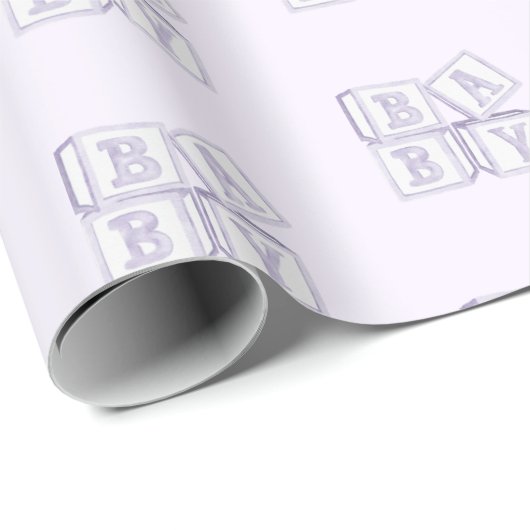 Baby blockt Typografie Lila Aquarelldusche Geschenkpapier (Rolleneckpunkt)