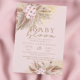 Baby Bloom Blush Pink Boho Blume Girl Dusche Einladung