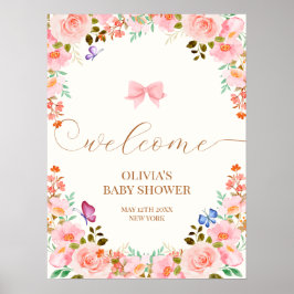 Baby Bloom Floral Butterfly Babydusche Begrüßung Poster