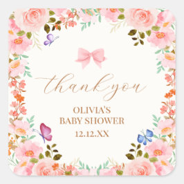 Baby Bloom Floral Butterfly Babydusche Vielen Dank Quadratischer Aufkleber