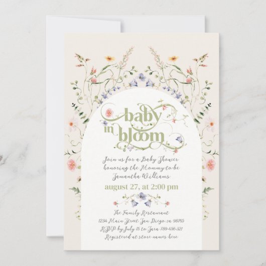 Baby Bloom Wildblume Gender Neutral Baby Dusche Einladung (Vorderseite)