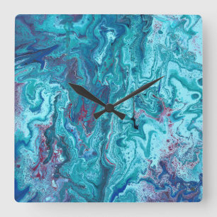 Baby Blue 2 Fließende blaue Acryl-Abstrakt-Uhr Quadratische Wanduhr