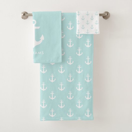 Baby Blue Anchors Nautical Badhandtuch Set (Insitu)