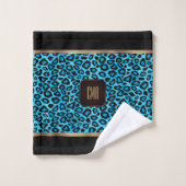 Baby Blue and Black Leopard Muster mit Monogram Badhandtuch Set (Waschlappen)