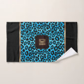 Baby Blue and Black Leopard Muster mit Monogram Badhandtuch Set (Handtuch)