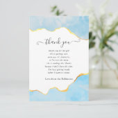 Baby Blue and Gold Agate Boy Baby Dusche Dankeskarte (Stehend Vorderseite)