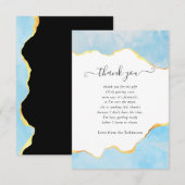 Baby Blue and Gold Agate Boy Baby Dusche Dankeskarte (Vorne/Hinten)