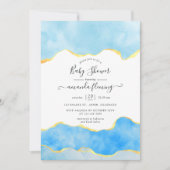 Baby Blue and Gold Agate Boy Baby Dusche Einladung (Vorderseite)
