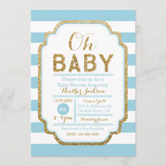 Baby Blue and Gold Baby Shower Einladung, Junge Einladung