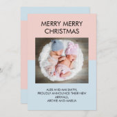 Baby Blue and Pink Twin Boy Girl Foto Weihnachten Ankündigung (Vorne/Hinten)