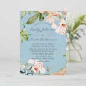 Baby Blue and Pink Watercolor Lily Wedding Einladung (Stehend Vorderseite)