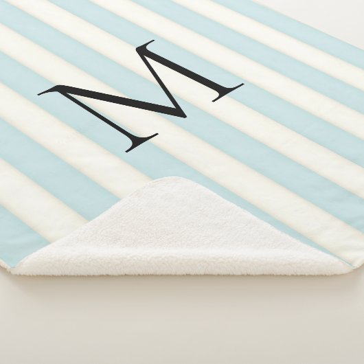Baby Blue & Antique White Stripes Mit Monogramm Sherpadecke (3/4)