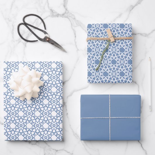 Baby Blue Arabesque Design Geschenkpapier Set (Vorderseite)