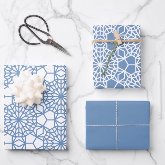 Baby Blue Arabesque Geometric Muster Geschenkpapier Set (Vorderseite)
