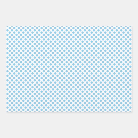 Baby Blue auf Weiß verschiedene Größen Polka Dots Geschenkpapier Set (Vorderseite 3)