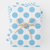 Baby Blue auf Weiß verschiedene Größen Polka Dots Geschenkpapier Set (Beispiel)