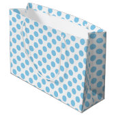 Baby Blue auf weiße große Polka Dots Große Geschenktüte (Rückseite Schrägansicht)