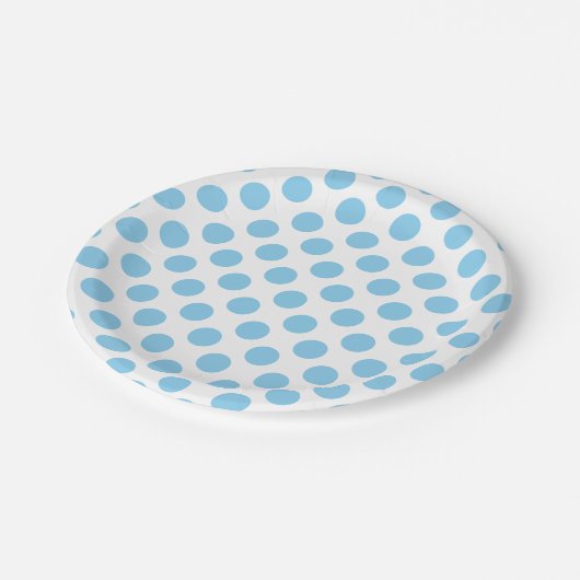 Baby Blue auf weiße große Polka Dots Pappteller (Schrägansicht)