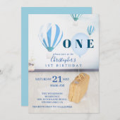Baby Blue Balloons 1. Geburtstag Einladung (Vorne/Hinten)