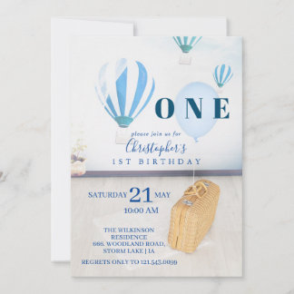 Baby Blue Balloons 1. Geburtstag Einladung