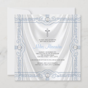 Baby Blue Baptism Christening White Satin Einladung