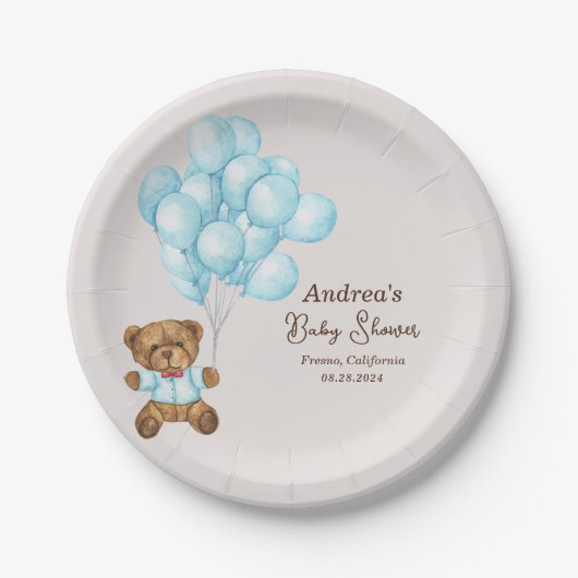 Baby Blue Bear Babydusche Papierplatte Pappteller (Vorderseite)