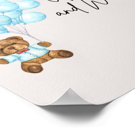 Baby Blue Bear Babydusche und Wünsche Poster (Ecke)